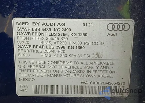 2021 Audi Q5 Prestige 45 Tfsi Quattro S Tronic from USA, damaged, VIN WA1CABFY6M2054233
